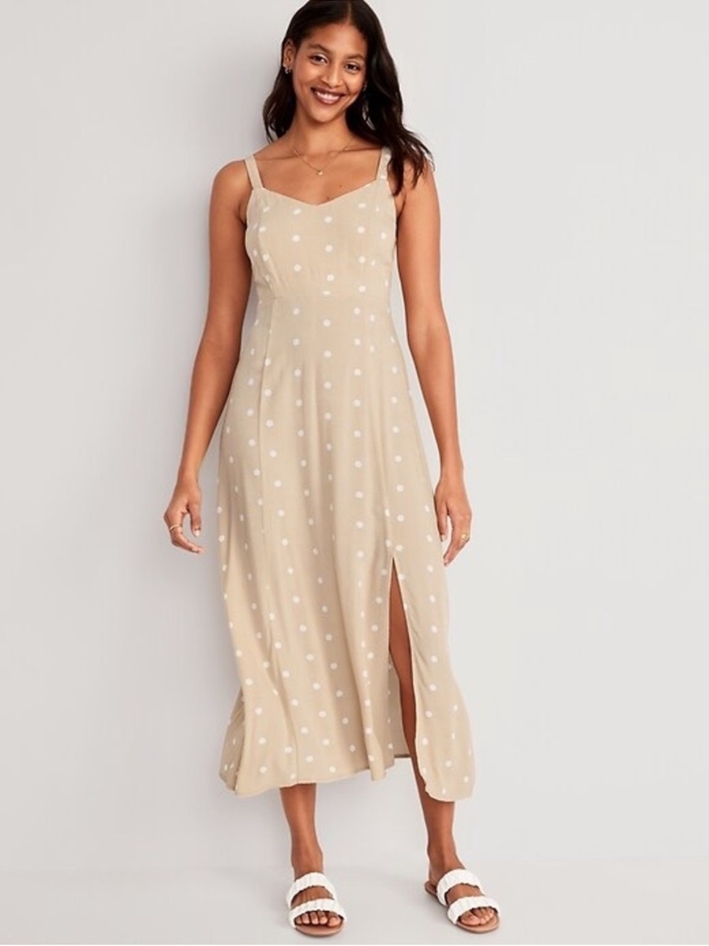 Old Navy Cream Polka Dot Smocked Bodice Dress